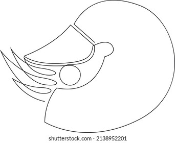 Nautilus animal one line drawing. Contour on white background. Vector illustration