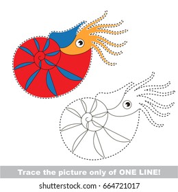 Nautilus to be traced only of one line, the tracing educational game to preschool kids with easy game level, the colorful and colorless version.