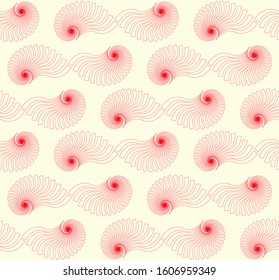 nautilus fossils seamless pattern outlined red on ivory