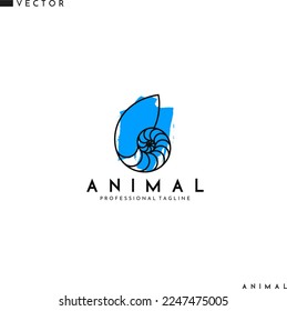 Nautilus logo. Abstract sign on blue hand drawn spot svg