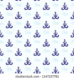 Nautilus marine mollusc, anchor seamless pattern