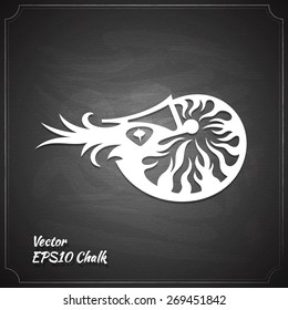 nautilus outline chalk painted on chalkboard vector illustration 