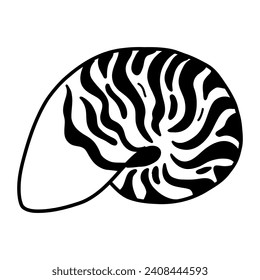 Nautilus Sea Shell isolated on a transparent. Vector illustration in outline style. For cards, logo, decorations, invitations.