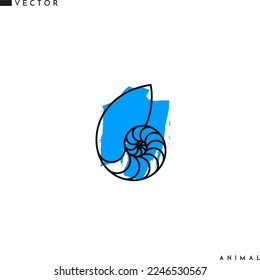 Nautilus shell. Outline style sign on blue brush stroke svg