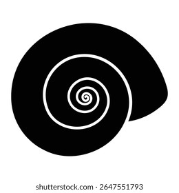 Nautilus shell spiral vector icon. Sea snail silhouette symbol for nature, ocean, Fibonacci sequence, marine biology, and abstract design. Isolated illustration.