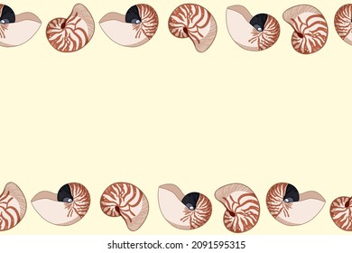 Nautilus shells colorful doodles seamless pattern. Background template of stock sea shells for wrapping design, wallpaper. Repeatable tile