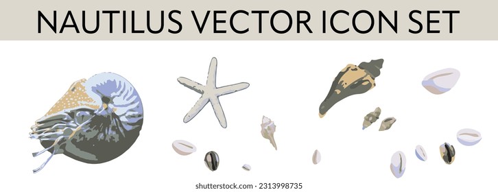 Nautilus vector icon set, fully editable