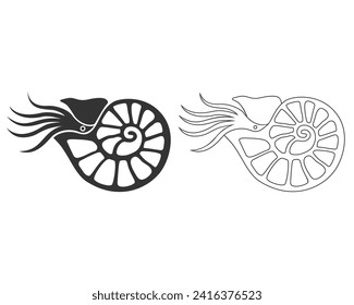 Nautilus vector illustration line icon set flat sign