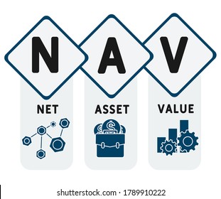 NAV - Net Asset Value acronym, concept background. vector illustration concept with keywords and icons. lettering illustration with icons for web banner, flyer, landing page, presentation
