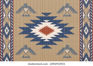 Navajo American Eagle, Nativo América Alfombras de área inspiradas en el suroeste estilo de decoración étnica. Vector tribal patrón sin costuras. Ornamento indio Boho ornamento geométrico.folk.orientel. Ventana. Manta, alfombra.