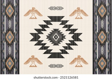 Navajo American Eagle, Native America South Western inspired area rugs ethnic decor style. tribal vector seamless pattern. Indian ornament Boho geometric ornament.folk.orientel. Window .blanket, rug