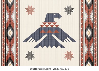 Navajo American Eagle, Native America South Western inspired area rugs ethnic decor style. tribal vector seamless pattern. Indian ornament Boho geometric ornament.folk.orientel. Window .blanket, rug