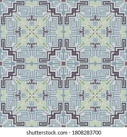 Navajo american indian seamless pattern vector design. Geometric embroidery background. Retro decor ornament. Folk african repeating rapport. Rug print seamless pattern.
