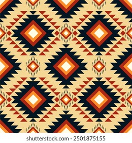 Patrón inconsútil azteca navajo geomática negro rojo naranja Motivos nativos americanos diseños tribales étnicos, textiles tradicionales, alfombras, aplicaciones de tela. Rico en patrimonio e ideal para las artes decorativas