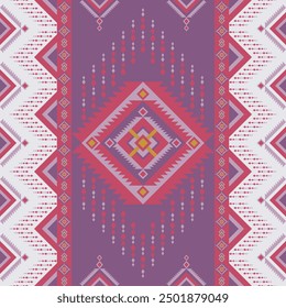 Navajo Aztec seamless pattern geomatics pink purple Native American motifs ethnic tribal designs, traditional textiles, rugs, cloth, fabric applications. table runner, carpet, decorative arts #5