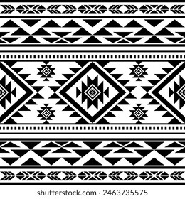 Navajo aztec southwest geometric seamless pattern fabric black and white design for textile printing