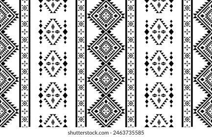 Navajo aztec southwest geometric seamless pattern fabric black and white design for textile printing