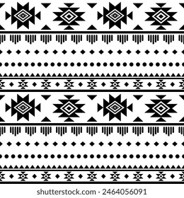 Navajo aztec southwest geometric seamless pattern fabric black and white design for textile printing