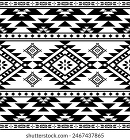 Navajo aztec southwest geometric seamless pattern fabric black and white design for textile printing