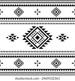 Navajo aztec southwest geometric seamless pattern fabric black and white design for textile printing