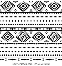 Navajo aztec southwest geometric seamless pattern fabric black and white design for textile printing