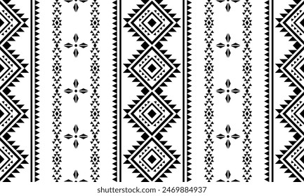 Navajo aztec southwest geometric seamless pattern fabric black and white design for textile printing