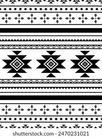 Diseño geométrico azteca del suroeste de la tela sin costuras del patrón del navajo en blanco y negro para la impresión textil