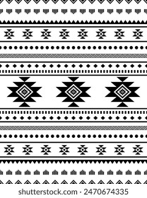 Navajo aztec southwest geometric seamless pattern fabric black and white design for textile printing