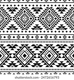 Navajo aztec southwest geometric seamless pattern fabric black and white design for textile printing