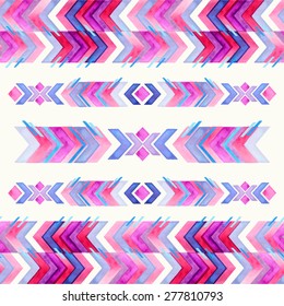 Navajo aztec textile inspiration watercolor pattern. Native american indian tribal  hand drawn art.