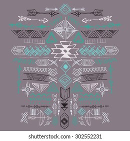 Navajo Aztec Vector Tribal ethnic ornament. Abstract hand drawn doodle pattern design