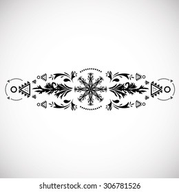 Navajo Black Grunge Border.  Tribal Ethnic Aztec Geometric Element.
Native American Symbol. 