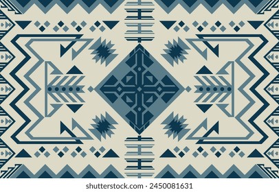 Adorno nativo americano sin costuras azul navajo. Estilo étnico de decoración suroccidental. Adorno geométrico boho. Vector sin patrón. Manta mexicana, alfombra. Alfombra tejida