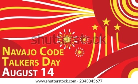 Navajo Code Talkers Day vector banner design with retro geometric shapes, vibrant colors, fireworks and typography. Happy Navajo Code Talkers Day modern minimal graphic poster illustration.