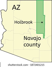 Navajo County And City Of Holbrook Location On Arizona Map