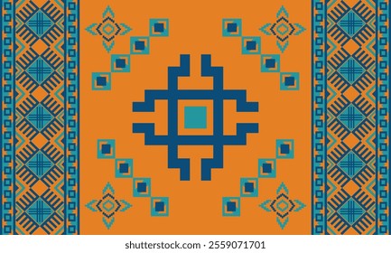 Navajo design Browns and blue with sharp geometric lines. and has bright colors They represent the elements such as mountains, rivers, and the animals that surround them. For t-shirts, pants, rugs