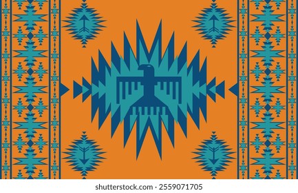 Navajo design Browns and blue with sharp geometric lines. and has bright colors They represent the elements such as mountains, rivers, and the animals that surround them. For t-shirts, pants, rugs