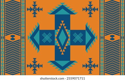 Navajo design Browns and blue with sharp geometric lines. and has bright colors They represent the elements such as mountains, rivers, and the animals that surround them. For t-shirts, pants, rugs