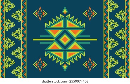 Navajo design Green and blue with sharp geometric lines. and has bright colors They represent the elements such as mountains, rivers, and the animals that surround them For pants, rugs,home decoration