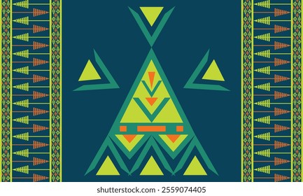 Navajo design Green and blue with sharp geometric lines. and has bright colors They represent the elements such as mountains, rivers, and the animals that surround them For pants, rugs,home decoration