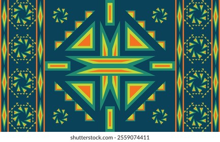 Navajo design Green and blue with sharp geometric lines. and has bright colors They represent the elements such as mountains, rivers, and the animals that surround them For pants, rugs,home decoration