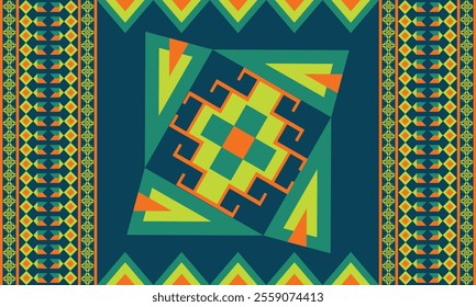 Navajo design Green and blue with sharp geometric lines. and has bright colors They represent the elements such as mountains, rivers, and the animals that surround them For pants, rugs,home decoration