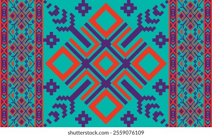 Navajo design Purple,red and blue with sharp geometric lines. and has bright colors They represent the elements such as mountains, rivers, and the animals that surround them. For pants, rug,decoration