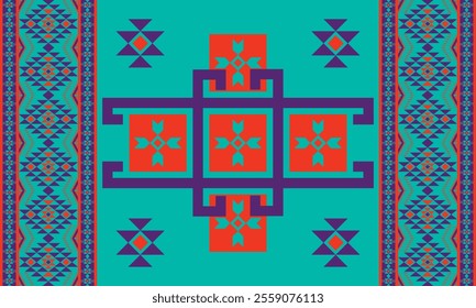 Navajo design Purple,red and blue with sharp geometric lines. and has bright colors They represent the elements such as mountains, rivers, and the animals that surround them. For pants, rug,decoration