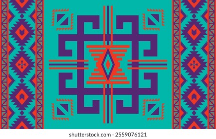 Navajo design Purple,red and blue with sharp geometric lines. and has bright colors They represent the elements such as mountains, rivers, and the animals that surround them. For pants, rug,decoration