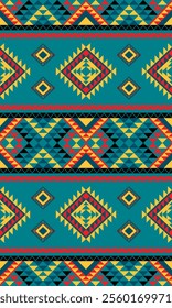 Navajo diamond pattern with vibrant colors. Navajo Native American pattern inspired design for scarf kerchief shirt fabric tablecloth pillow carpet rug phones cases  textile fabric print design.