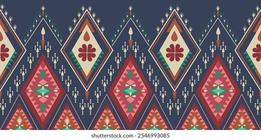 Navajo Ethnic Geometric Ornamental Pattern Vector Background in Pastel Blue for Wallpaper, Rugs and Fabric. Native American Tribal Culture and Crafts with Textiles and Home Decor.