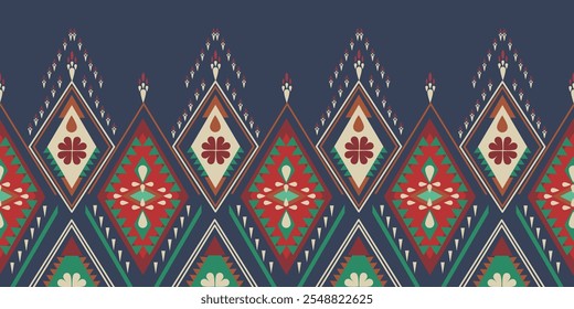 Navajo Ethnic Geometric Ornamental Pattern Vector Background in Pastel Blue for Wallpaper, Rugs and Fabric. Native American Tribal Culture and Crafts with Textiles and Home Decor.