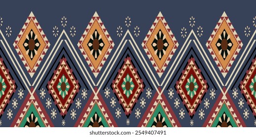 Navajo Ethnic Geometric Ornamental Pattern Vector Background in Pastel Blue for Wallpaper, Rugs and Fabric. Native American Tribal Culture and Crafts with Textiles and Home Decor.