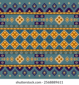 Navajo fabric pattern, bright and modern tones. Traditional geometric patterns combined with a modern twist. Suitable for home decoration or fashion use.
